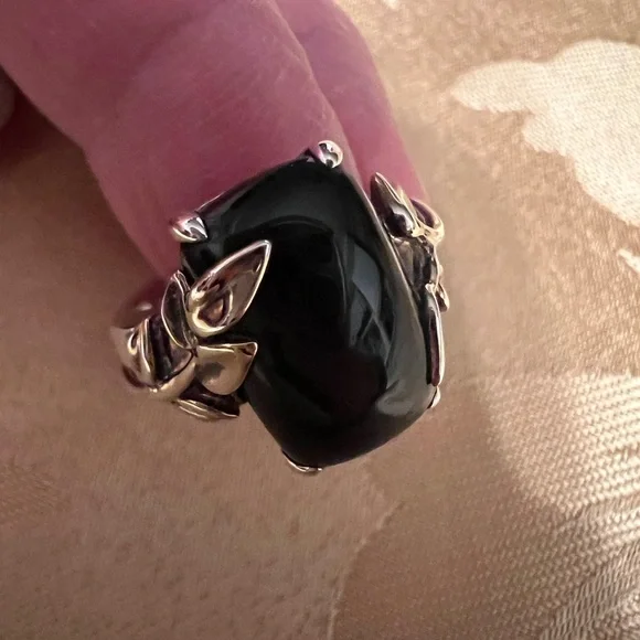 Michelle Albala Black Onyx Sterling Silver & Gold Vermeil Ring - Picture 5 of 11
